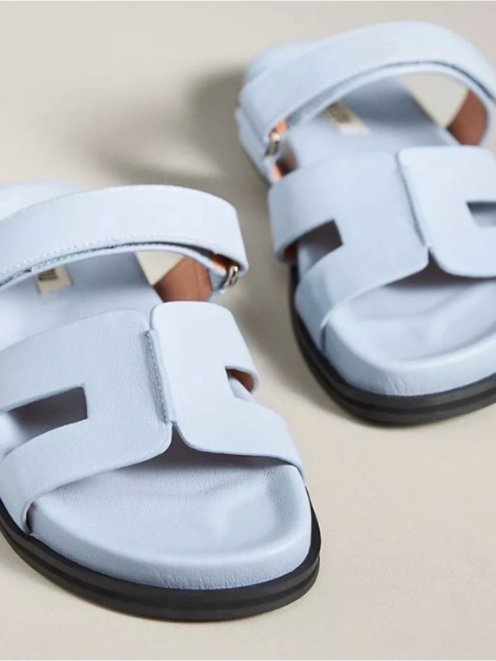 Anthropologie BiBi LOU MINDY Baby Blue Leather Slide Sandals 37